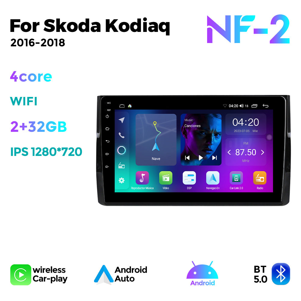 NaviFly NF Series Android 14 8G+256G 2K QLED screen CarPlay Auto DSP RDS 4GLte WIFI For Skoda Kodiaq 2016-2018 10inch