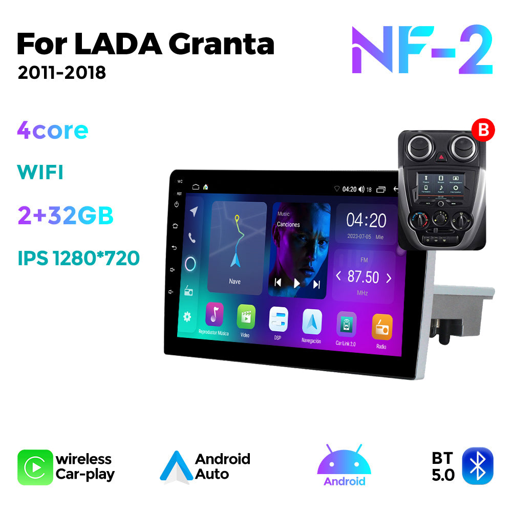 NaviFly NF Series Android 14 8G+256G 2K QLED screen CarPlay Auto DSP RDS 4GLte WIFI For LADA Granta 2011-2018 9inch
