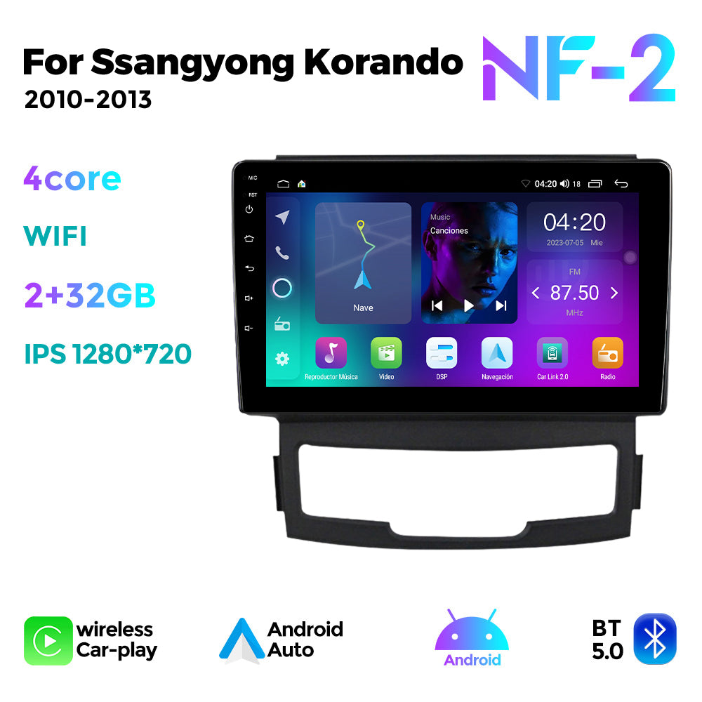NaviFly NF Series Android 14 8G+256G 2K QLED screen CarPlay Auto DSP RDS 4GLte WIFI For Ssangyong Korando 2010-2013 9inch