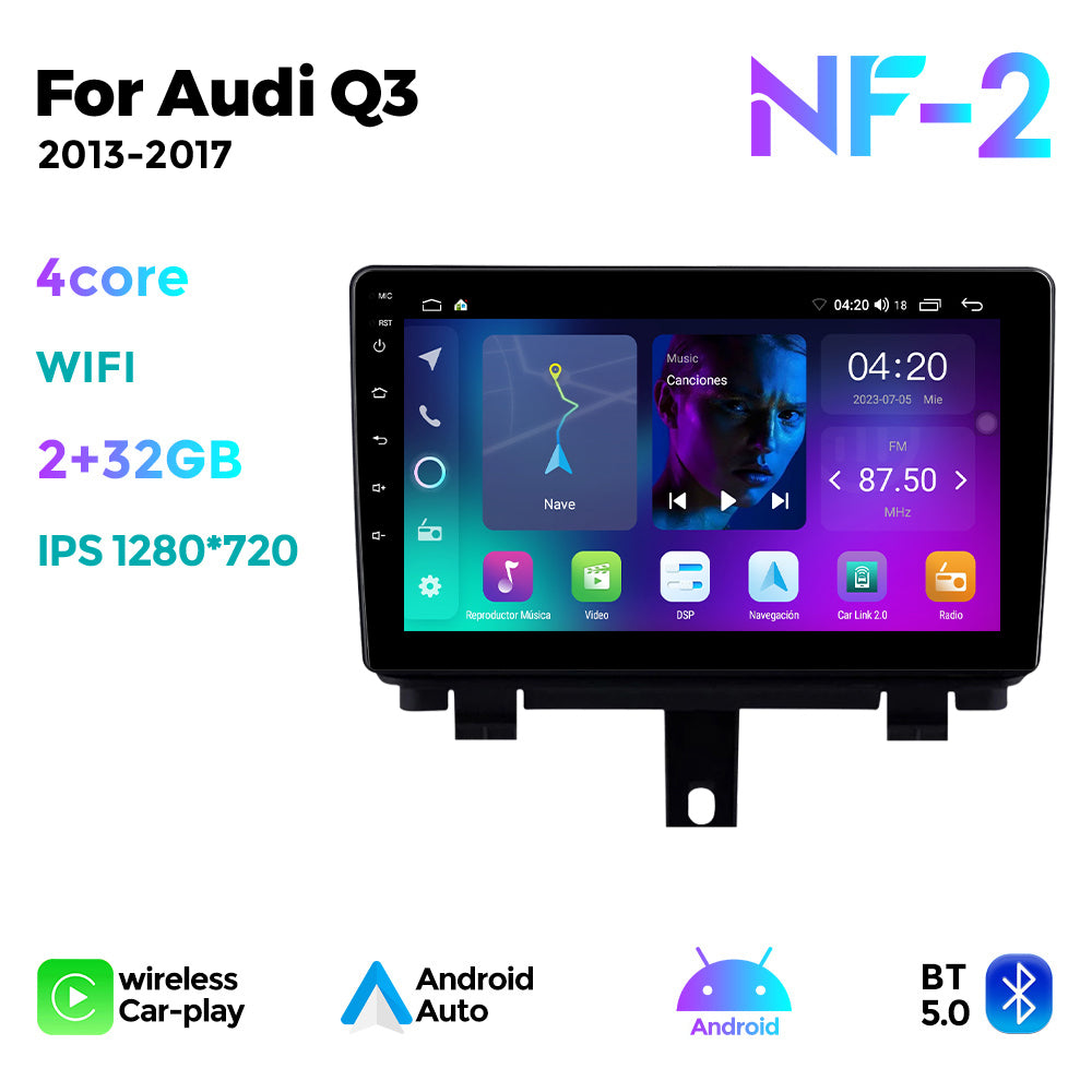 NaviFly NF Series Android 14 8G+256G 2K QLED screen CarPlay Auto DSP RDS 4GLte WIFI For Audi Q3 2013-2017 9inch