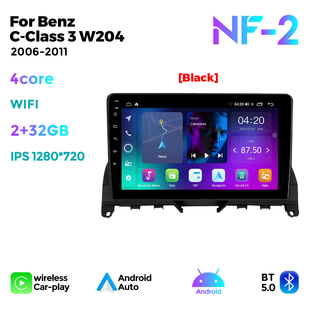NaviFly NF Series Android 14 8G+256G 2K QLED screen CarPlay Auto DSP RDS 4GLte WIFI For Mercedes Benz C-Class 3 W204 2006-2011 9.5Inch