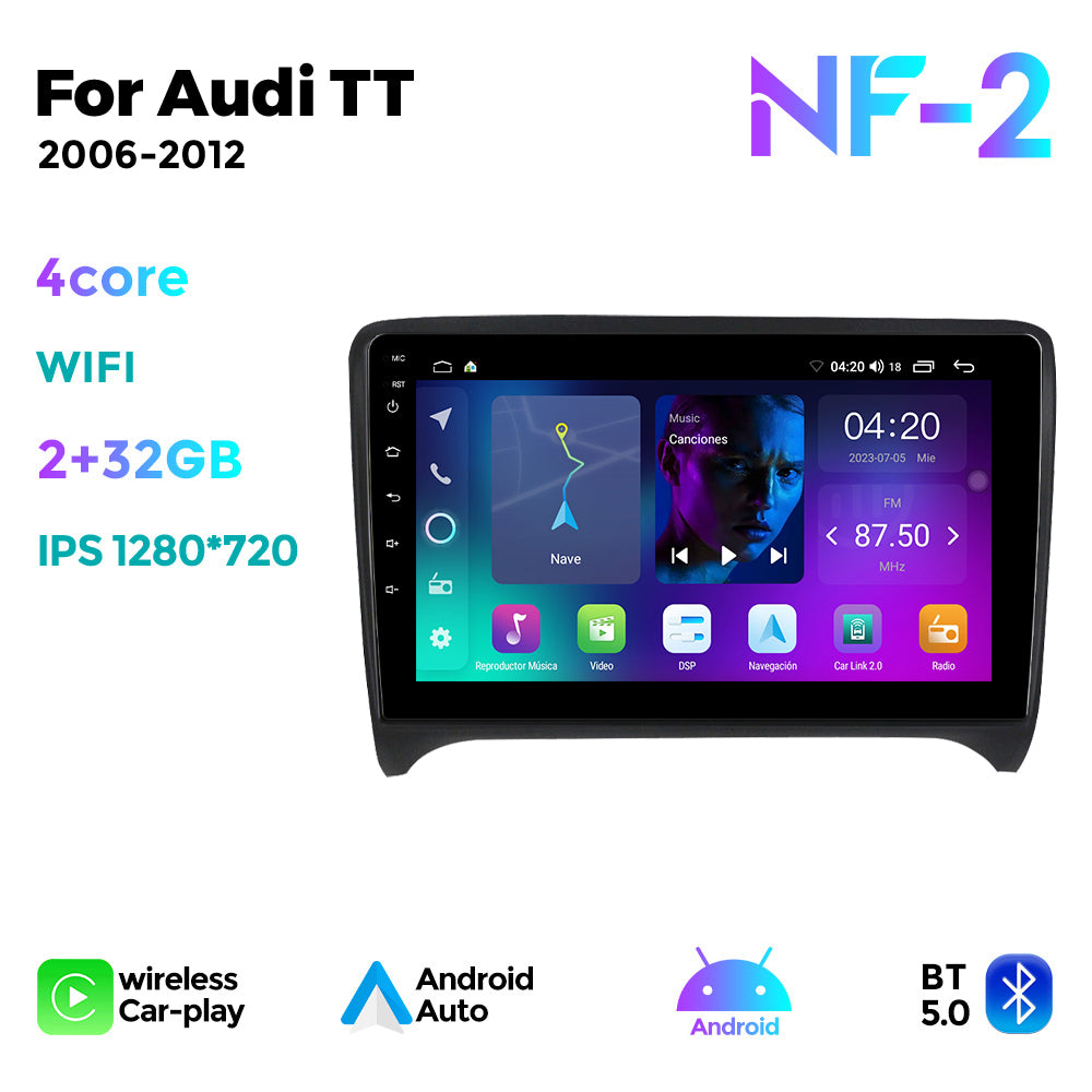 NaviFly NF Series Android 14 8G+256G 2K QLED screen CarPlay Auto DSP RDS 4GLte WIFI For Audi TT 2006-2012 9inch