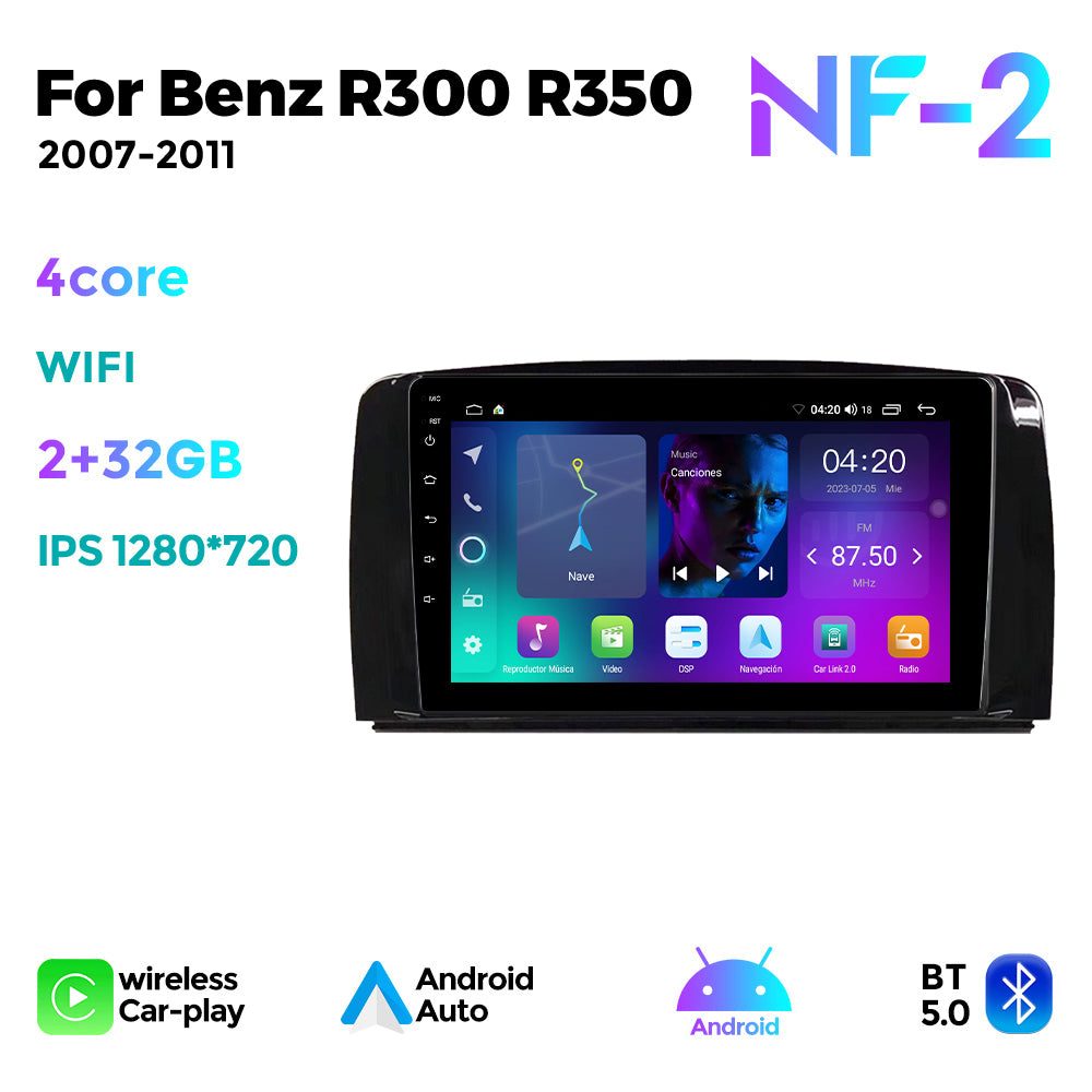 NaviFly NF Series Android 14 8G+256G 2K QLED screen CarPlay Auto DSP RDS 4GLte WIFI For Mercedes Benz R300 R350 2007-2011 9.5Inch