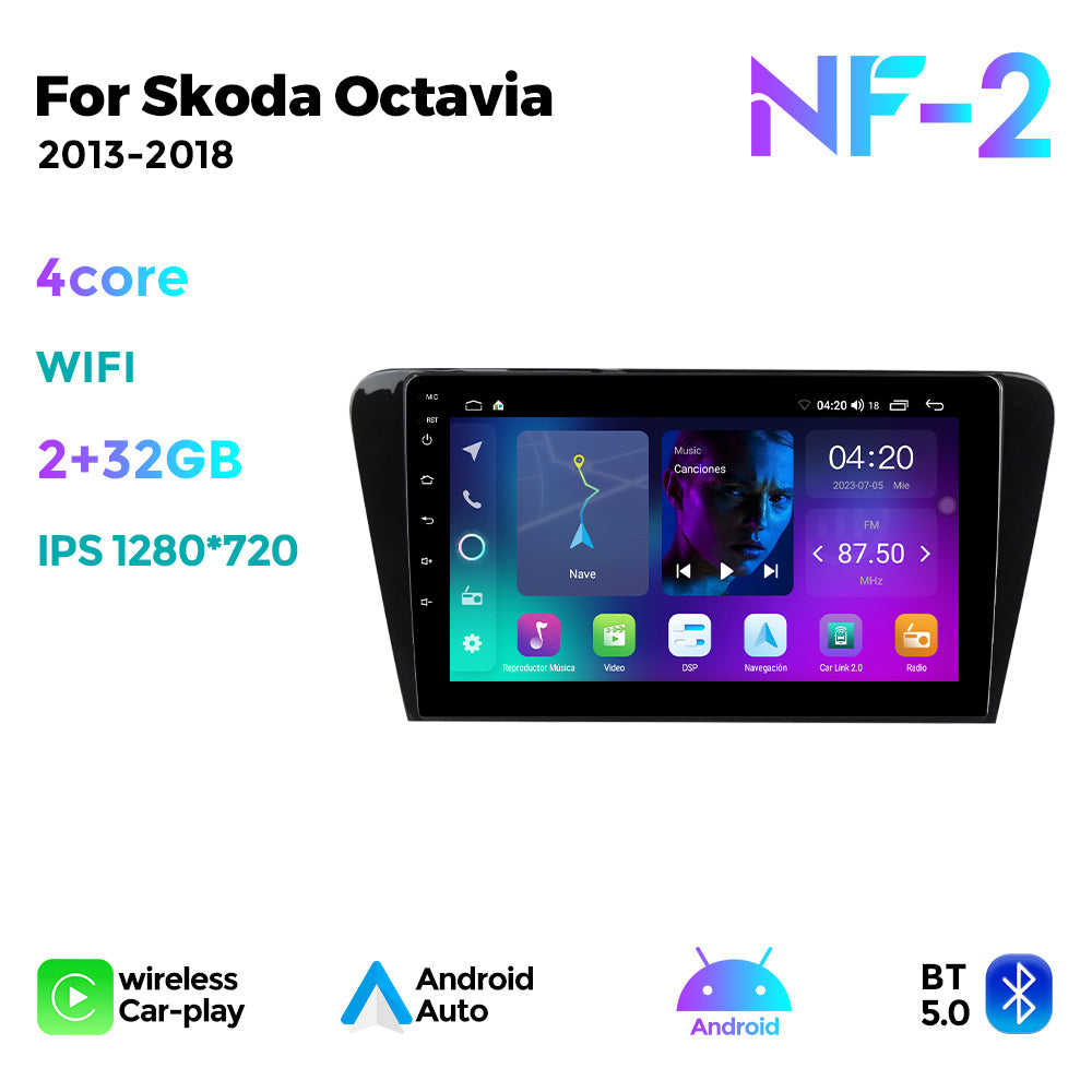 NaviFly NF Series Android 14 8G+256G 2K QLED screen CarPlay Auto DSP RDS 4GLte WIFI For Skoda Octavia 2013-2018 10inch