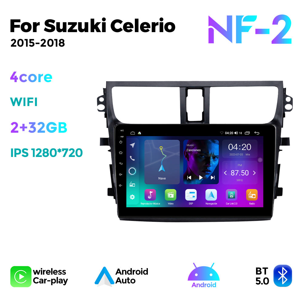 NaviFly NF Series Android 14 8G+256G 2K QLED screen CarPlay Auto DSP RDS 4GLte WIFI For Suzuki Celerio 2015-2018 9inch