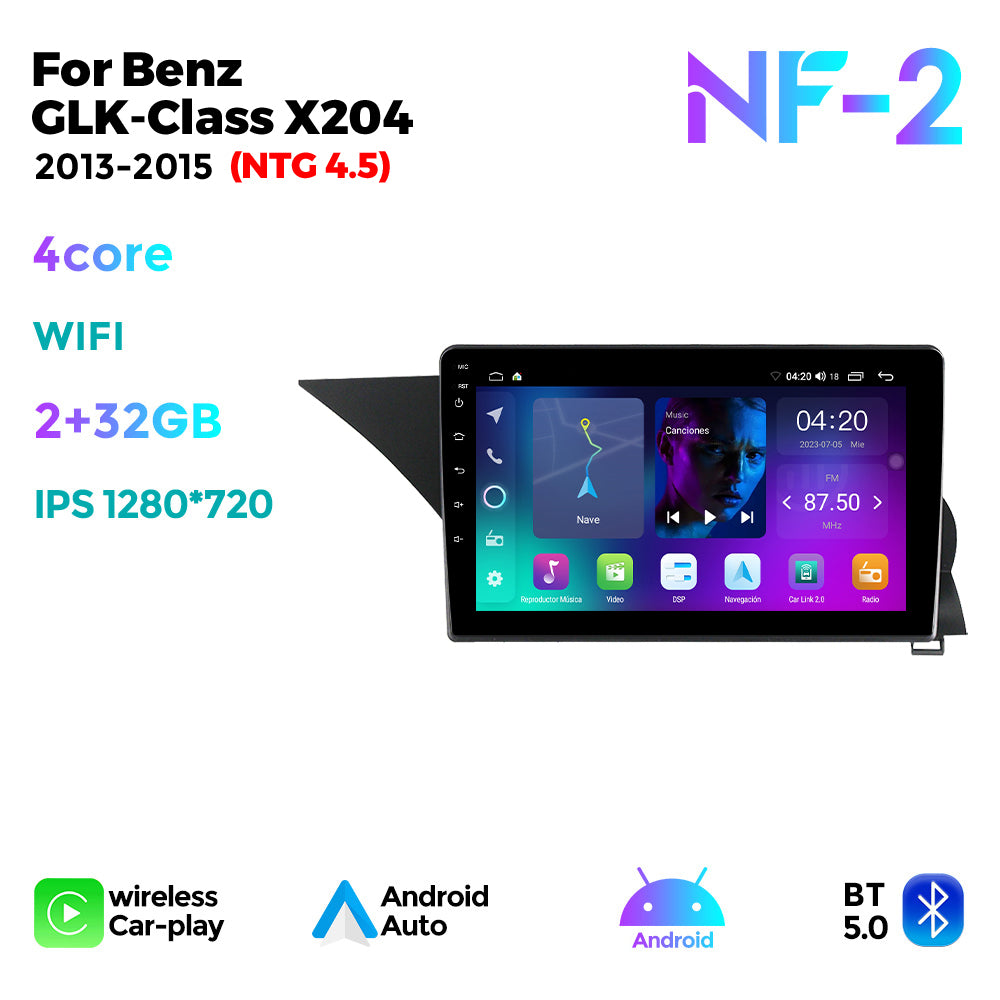 NaviFly NF Series Android 14 8G+256G 2K QLED screen CarPlay Auto DSP RDS 4GLte WIFI For Mercedes Benz GLK-Class X204 2013-2015(NTG 4.5) 9.5Inch