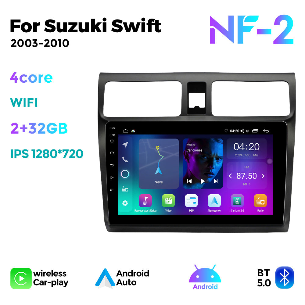 NaviFly NF Series Android 14 8G+256G 2K QLED screen CarPlay Auto DSP RDS 4GLte WIFI For Suzuki Swift 2003-2010 10inch