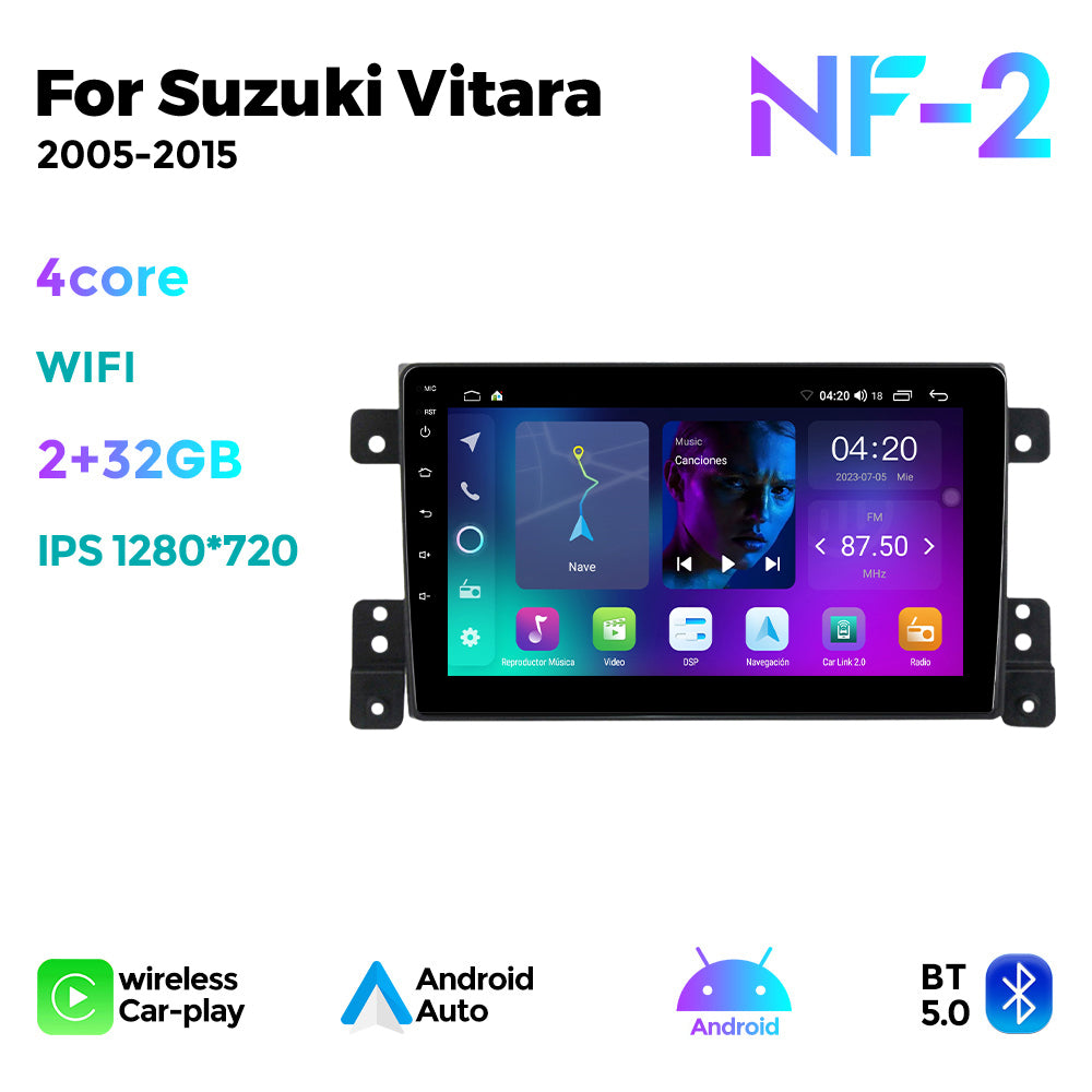 NaviFly NF Series Android 14 8G+256G 2K QLED screen CarPlay Auto DSP RDS 4GLte WIFI For Suzuki Vitara 2005-2015 9inch