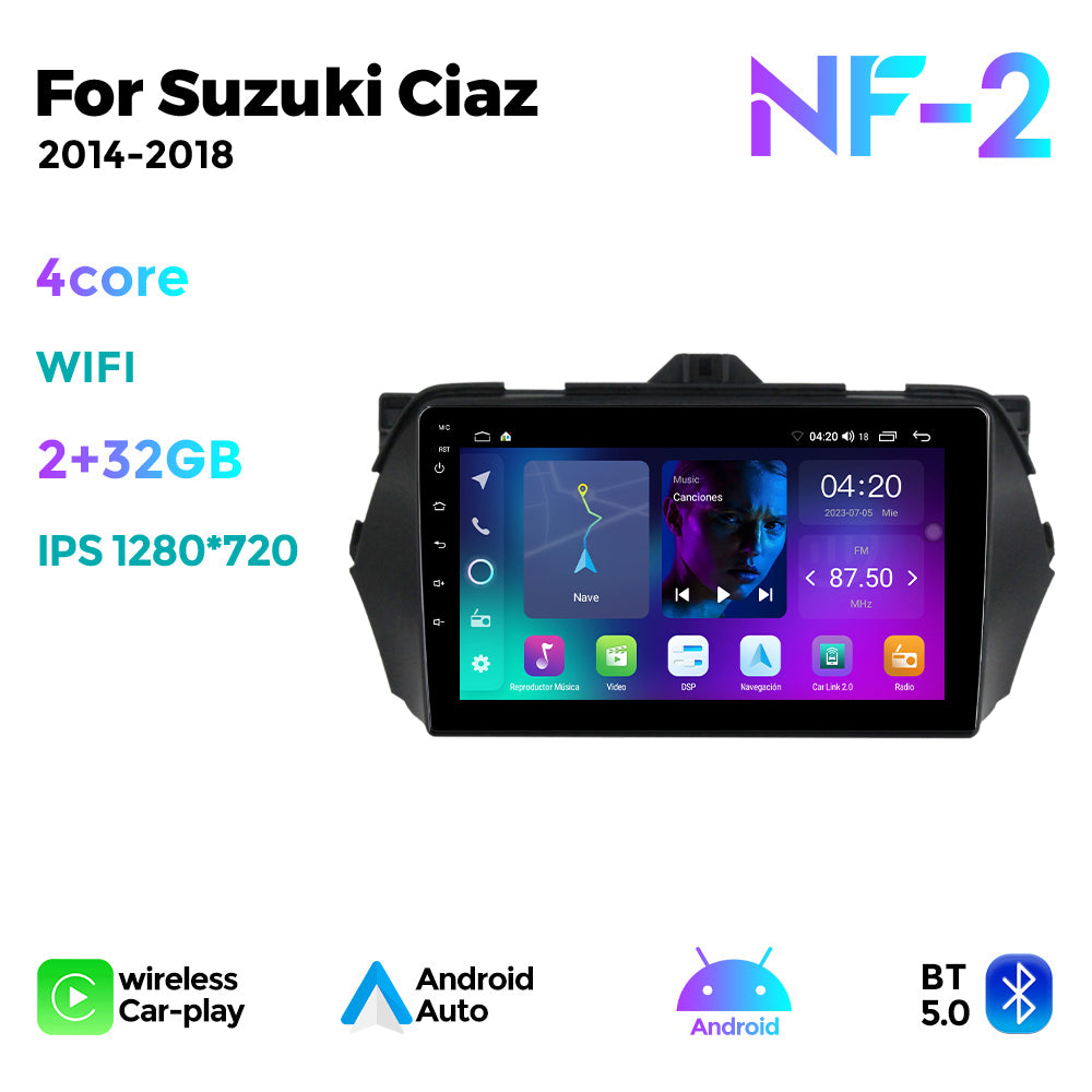 NaviFly NF Series Android 14 8G+256G 2K QLED screen CarPlay Auto DSP RDS 4GLte WIFI For Suzuki Ciaz 2014-2018 9inch