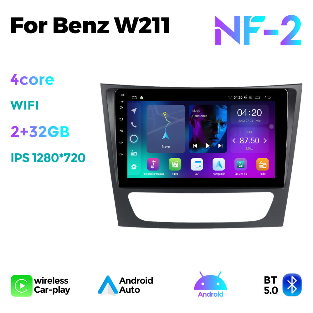 NaviFly NF Series Android 14 8G+256G 2K QLED screen CarPlay Auto DSP RDS 4GLte WIFI For Mercedes Benz W211 9.5Inch
