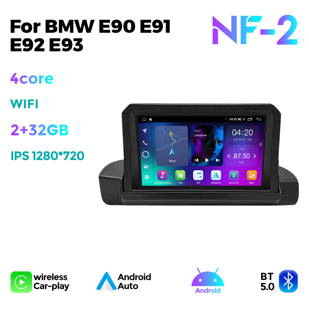 NaviFly NF Series Android 14 8G+256G 2K QLED screen CarPlay Auto DSP RDS 4GLte WIFI For BMW E90 E91 E92 E93 9inch