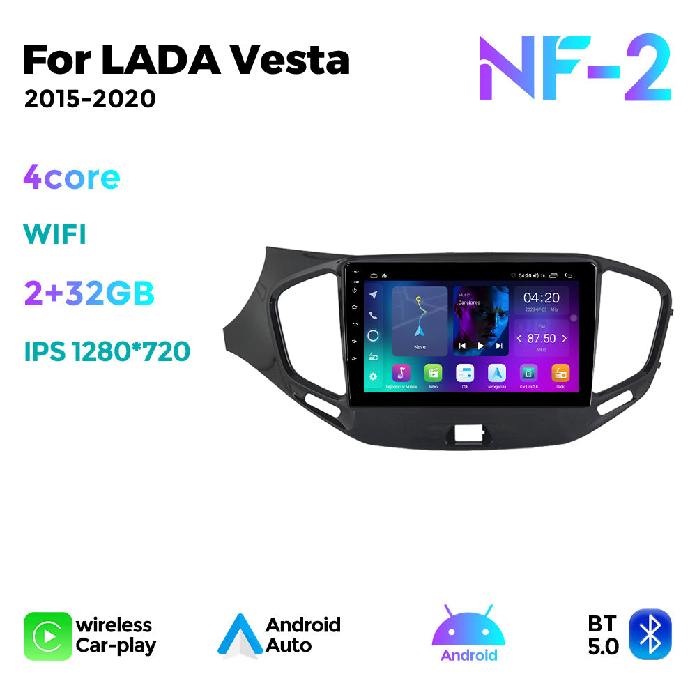 NaviFly NF Series Android 14 8G+256G 2K QLED screen CarPlay Auto DSP RDS 4GLte WIFI For LADA Vesta 2015-2020 9inch