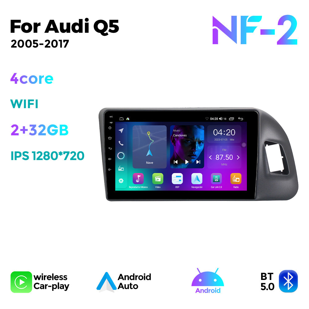NaviFly NF Series Android 14 8G+256G 2K QLED screen CarPlay Auto DSP RDS 4GLte WIFI For Audi Q5 2005-2017 9inch