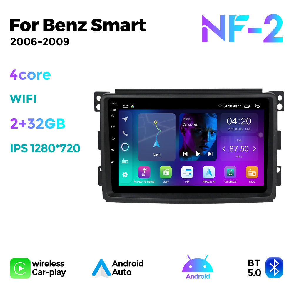 NaviFly NF Series Android 14 8G+256G 2K QLED screen CarPlay Auto DSP RDS 4GLte WIFI For Mercedes Benz Smart 2006-2009 9.5Inch