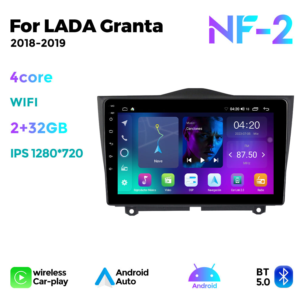 NaviFly NF Series Android 14 8G+256G 2K QLED screen CarPlay Auto DSP RDS 4GLte WIFI For LADA Granta 2018-2019 9inch