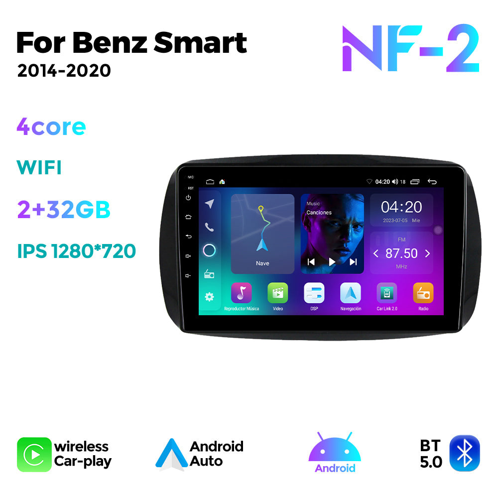 NaviFly NF Series Android 14 8G+256G 2K QLED screen CarPlay Auto DSP RDS 4GLte WIFI For Mercedes Benz Smart 2014-2020 9.5Inch