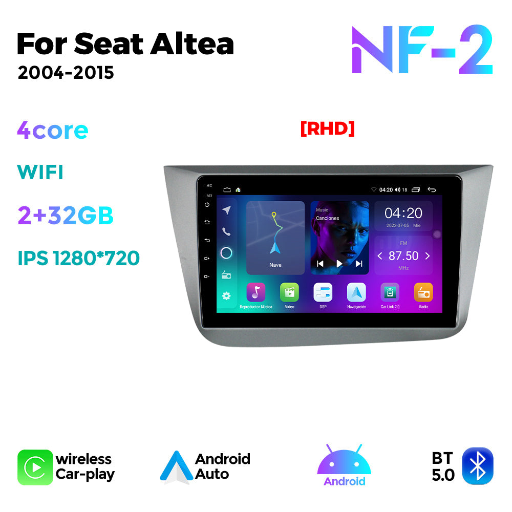 NaviFly NF Series Android 14 8G+256G 2K QLED screen CarPlay Auto DSP RDS 4GLte WIFI For Seat Altea 2004-2015 9inch