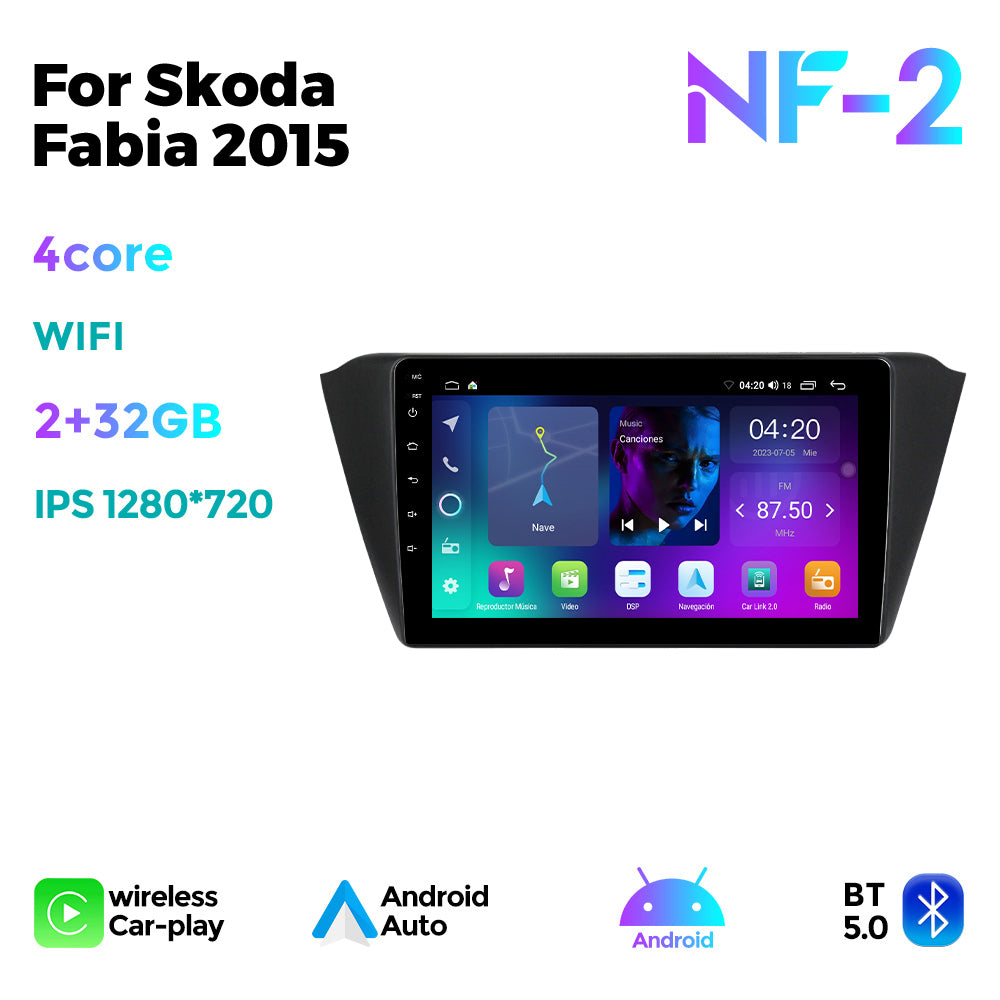 NaviFly NF Series Android 14 8G+256G 2K QLED screen CarPlay Auto DSP RDS 4GLte WIFI For Skoda Fabia 2015 10inch