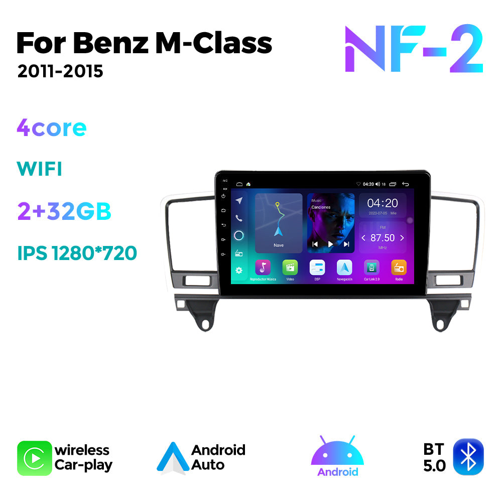 NaviFly NF Series Android 14 8G+256G 2K QLED screen CarPlay Auto DSP RDS 4GLte WIFI For Mercedes Benz M-Class W166 2011-2015 9.5Inch