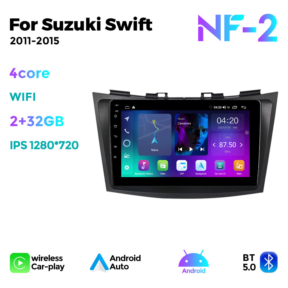 NaviFly NF Series Android 14 8G+256G 2K QLED screen CarPlay Auto DSP RDS 4GLte WIFI For Suzuki Swift 2011-2015 9inch