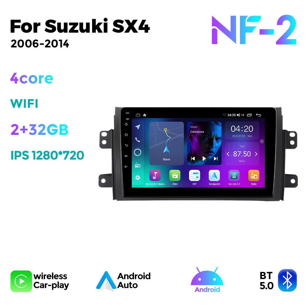 NaviFly NF Series Android 14 8G+256G 2K QLED screen CarPlay Auto DSP RDS 4GLte WIFI For Suzuki SX4 2006-2014 9inch