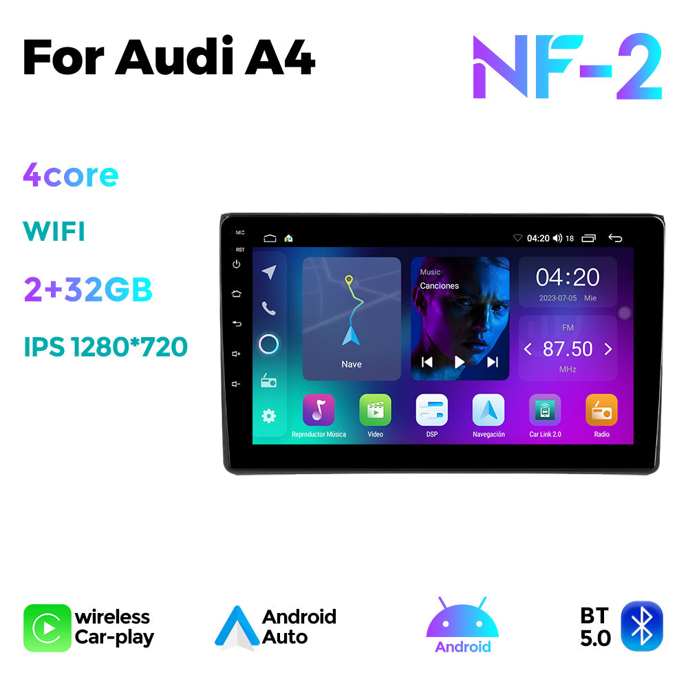 NaviFly NF Series Android 14 8G+256G 2K QLED screen CarPlay Auto DSP RDS 4GLte WIFI For Audi A4 9inch