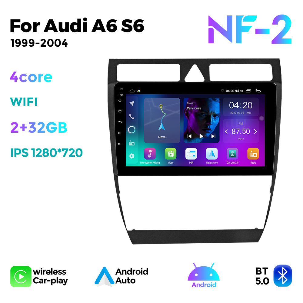 NaviFly NF Series Android 14 8G+256G 2K QLED screen CarPlay Auto DSP RDS 4GLte WIFI For Audi A6 S6 1999-2004 9inch