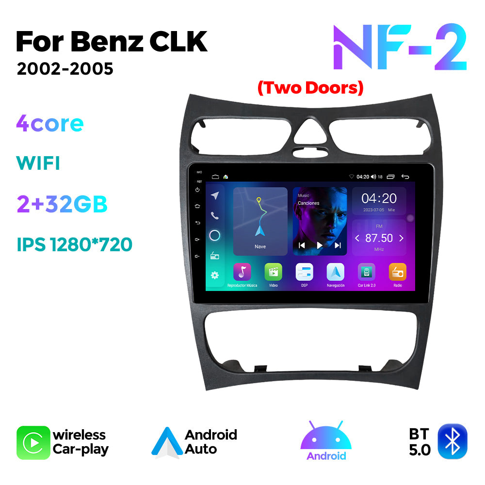 NaviFly NF Series Android 14 8G+256G 2K QLED screen CarPlay Auto DSP RDS 4GLte WIFI For Benz CLK 2002-2005 9inch