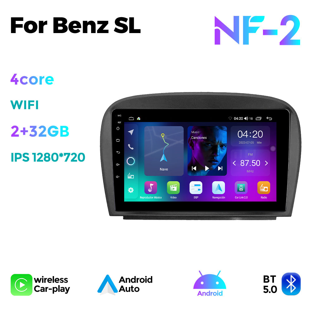 NaviFly NF Series Android 14 8G+256G 2K QLED screen CarPlay Auto DSP RDS 4GLte WIFI For Mercedes Benz SL 2001-2007 9.5Inch