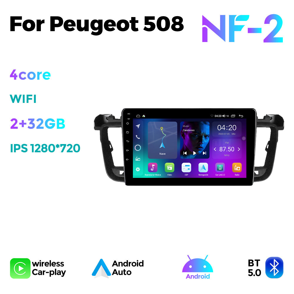 NaviFly NF Series Android 14 8G+256G 2K QLED screen CarPlay Auto DSP RDS 4GLte WIFI For Peugeot 508 9inch