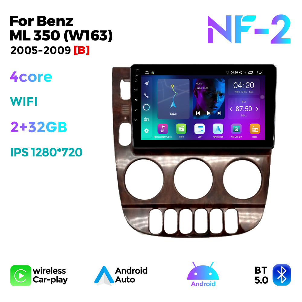 NaviFly NF Series Android 14 8G+256G 2K QLED screen CarPlay Auto DSP RDS 4GLte WIFI For Benz ML 350 (W163) 2001-2005 9inch