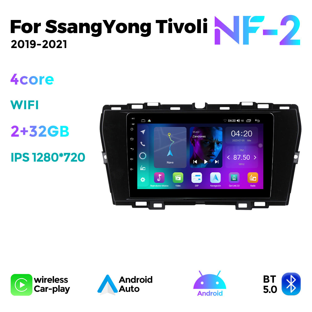 NaviFly NF Series Android 14 8G+256G 2K QLED screen CarPlay Auto DSP RDS 4GLte WIFI For SsangYong Tivoli 2019-2021 9inch