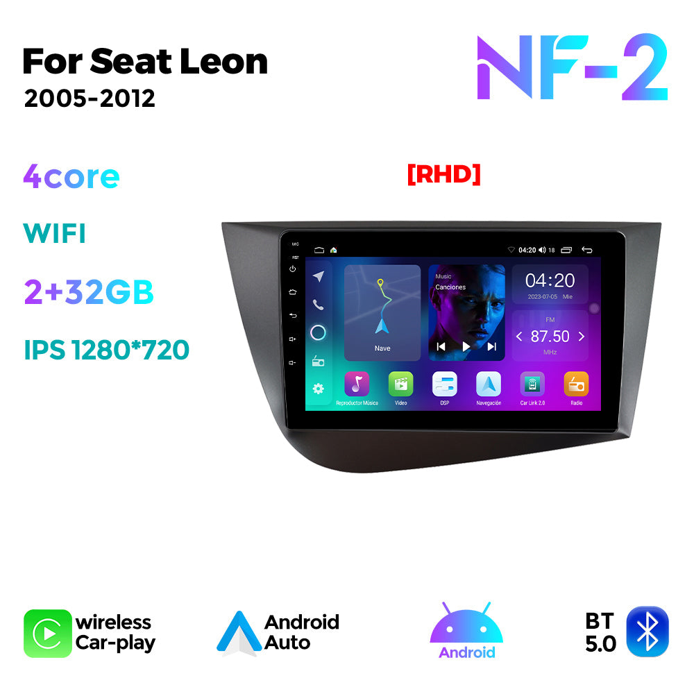 NaviFly NF Series Android 14 8G+256G 2K QLED screen CarPlay Auto DSP RDS 4GLte WIFI For Seat Leon 2005-2012 9inch