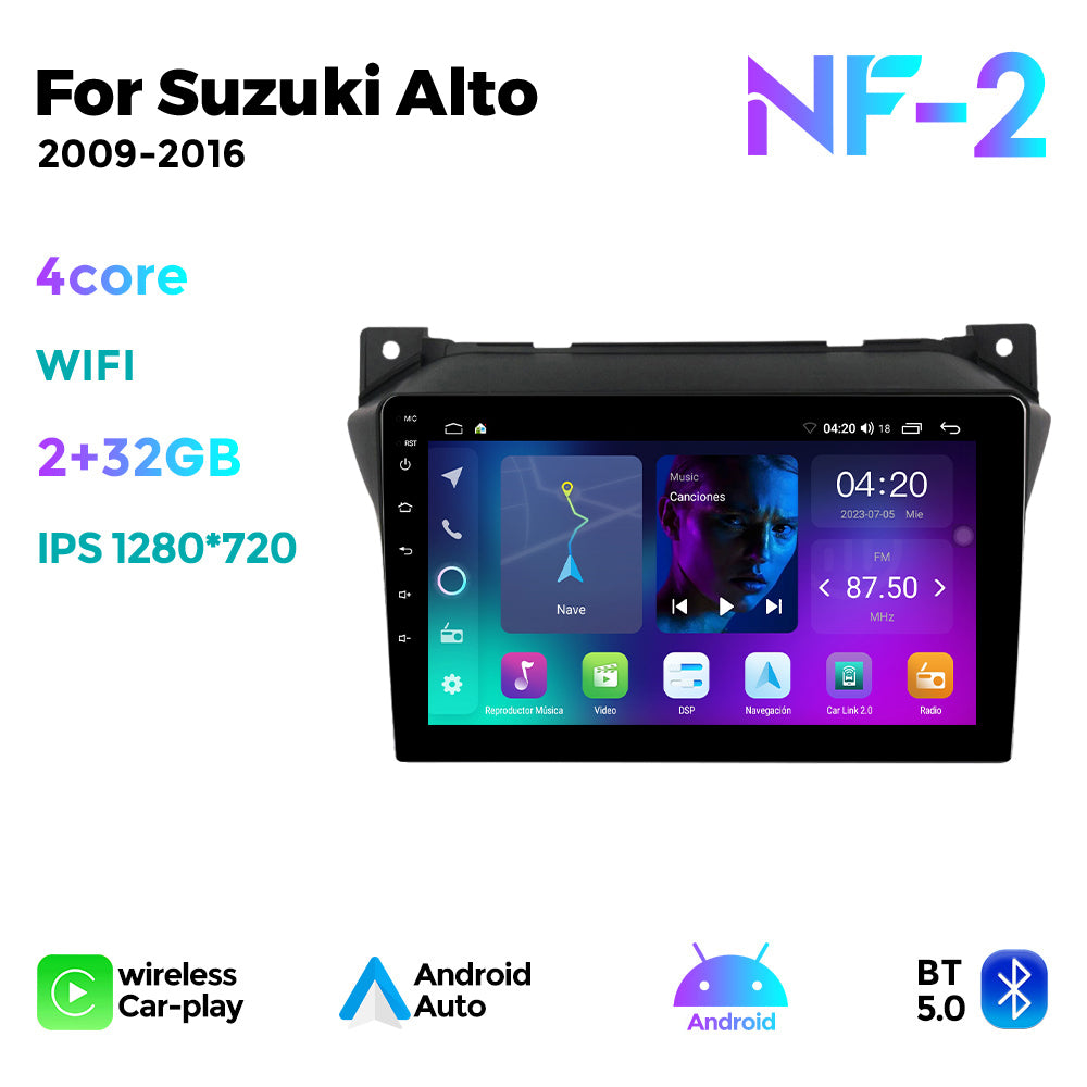 NaviFly NF Series Android 14 8G+256G 2K QLED screen CarPlay Auto DSP RDS 4GLte WIFI For Suzuki Alto 2009-2016 9inch