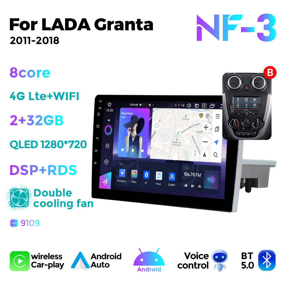 NaviFly NF Series Android 14 8G+256G 2K QLED screen CarPlay Auto DSP RDS 4GLte WIFI For LADA Granta 2011-2018 9inch