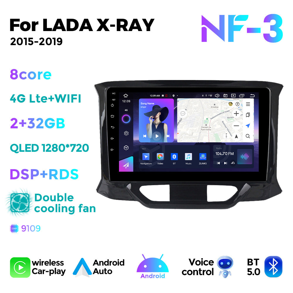 NaviFly NF Series Android 14 8G+256G 2K QLED screen CarPlay Auto DSP RDS 4GLte WIFI For LADA X-RAY 2015-2019 9inch