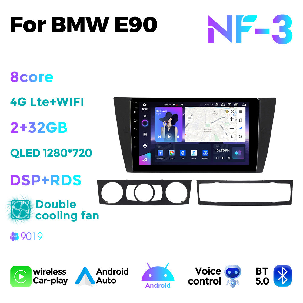 NaviFly NF Series Android 14 8G+256G 2K QLED screen CarPlay Auto DSP RDS 4GLte WIFI For BMW E90 9inch