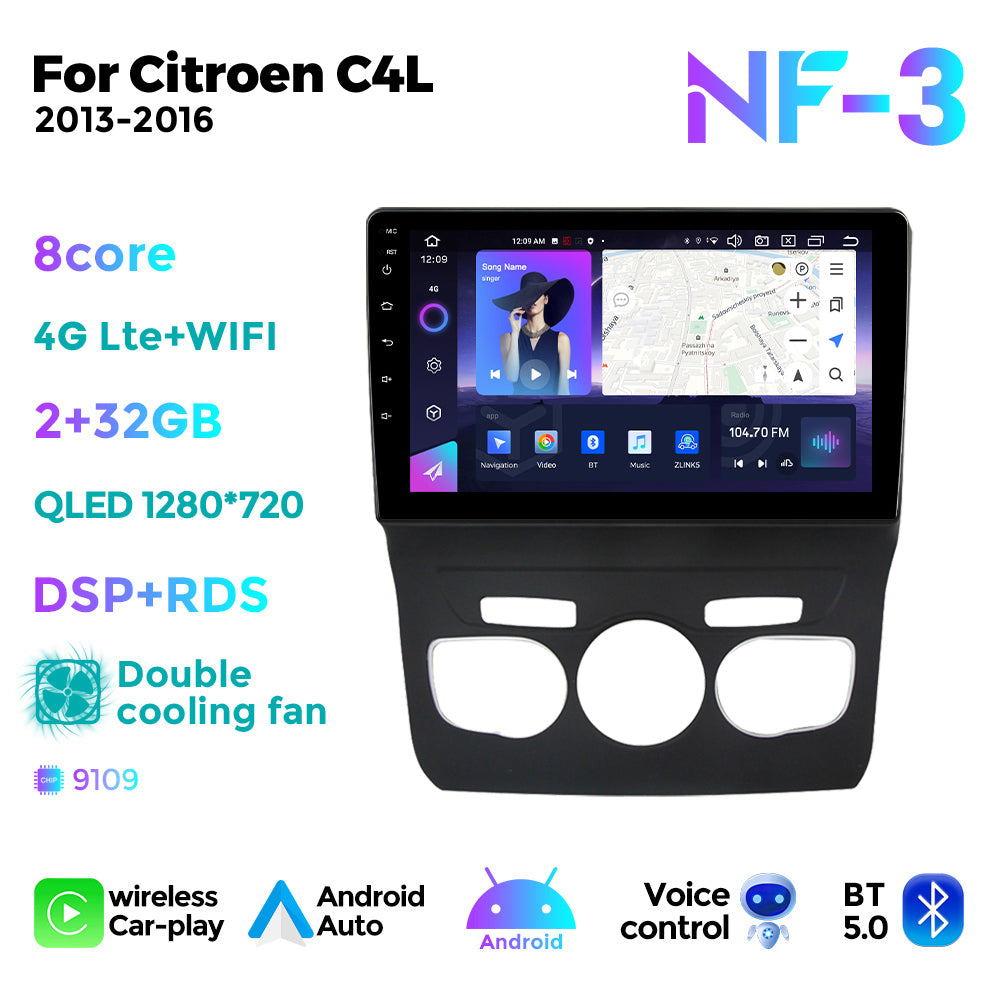 NaviFly NF Series Android 14 8G+256G 2K QLED screen CarPlay Auto DSP RDS 4GLte WIFI For Citroen C4L 2013-2016 10inch