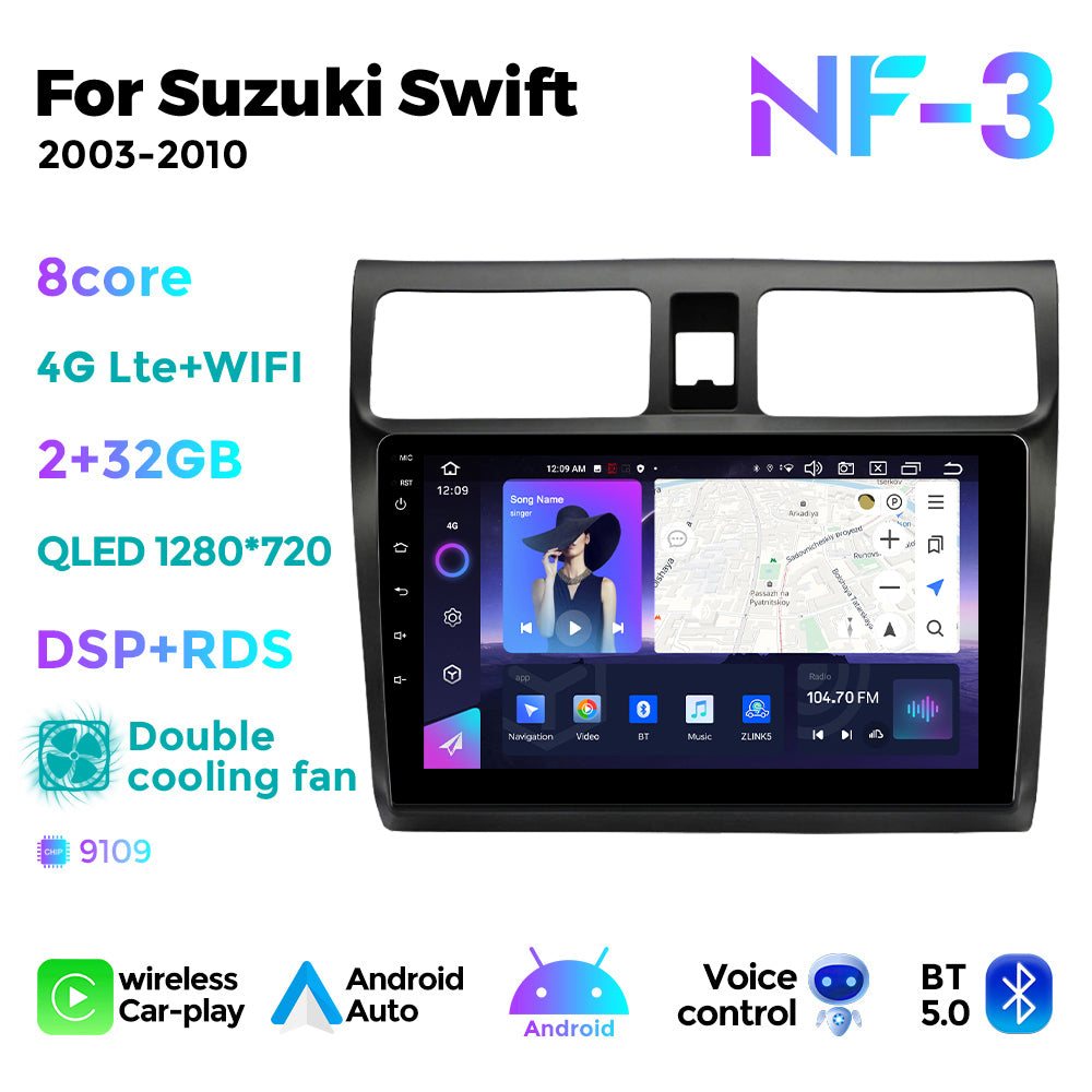 NaviFly NF Series Android 14 8G+256G 2K QLED screen CarPlay Auto DSP RDS 4GLte WIFI For Suzuki Swift 2003-2010 10inch