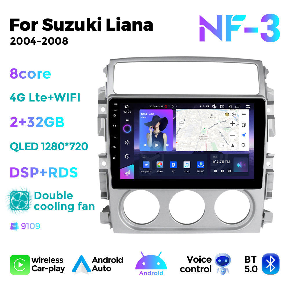 NaviFly NF Series Android 14 8G+256G 2K QLED screen CarPlay Auto DSP RDS 4GLte WIFI For Suzuki Liana 2004-2008 9Inch