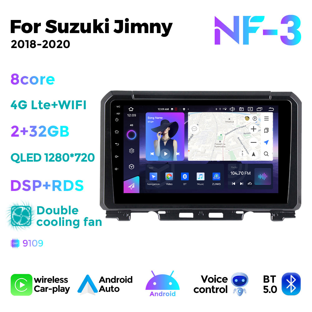 NaviFly NF Series Android 14 8G+256G 2K QLED screen CarPlay Auto DSP RDS 4GLte WIFI For Suzuki Jimny 2018-2020 9inch