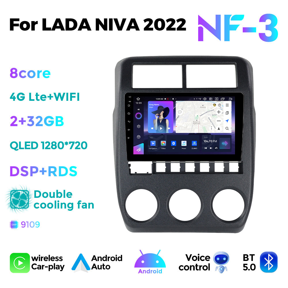 NaviFly NF Series Android 14 8G+256G 2K QLED screen CarPlay Auto DSP RDS 4GLte WIFI For LADA NIVA 2022 10inch