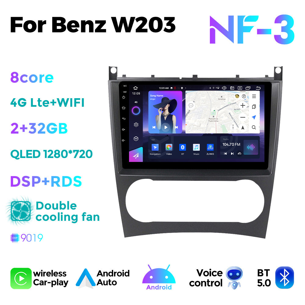 NaviFly NF Series Android 14 8G+256G 2K QLED screen CarPlay Auto DSP RDS 4GLte WIFI For Mercedes Benz W203 9.5Inch