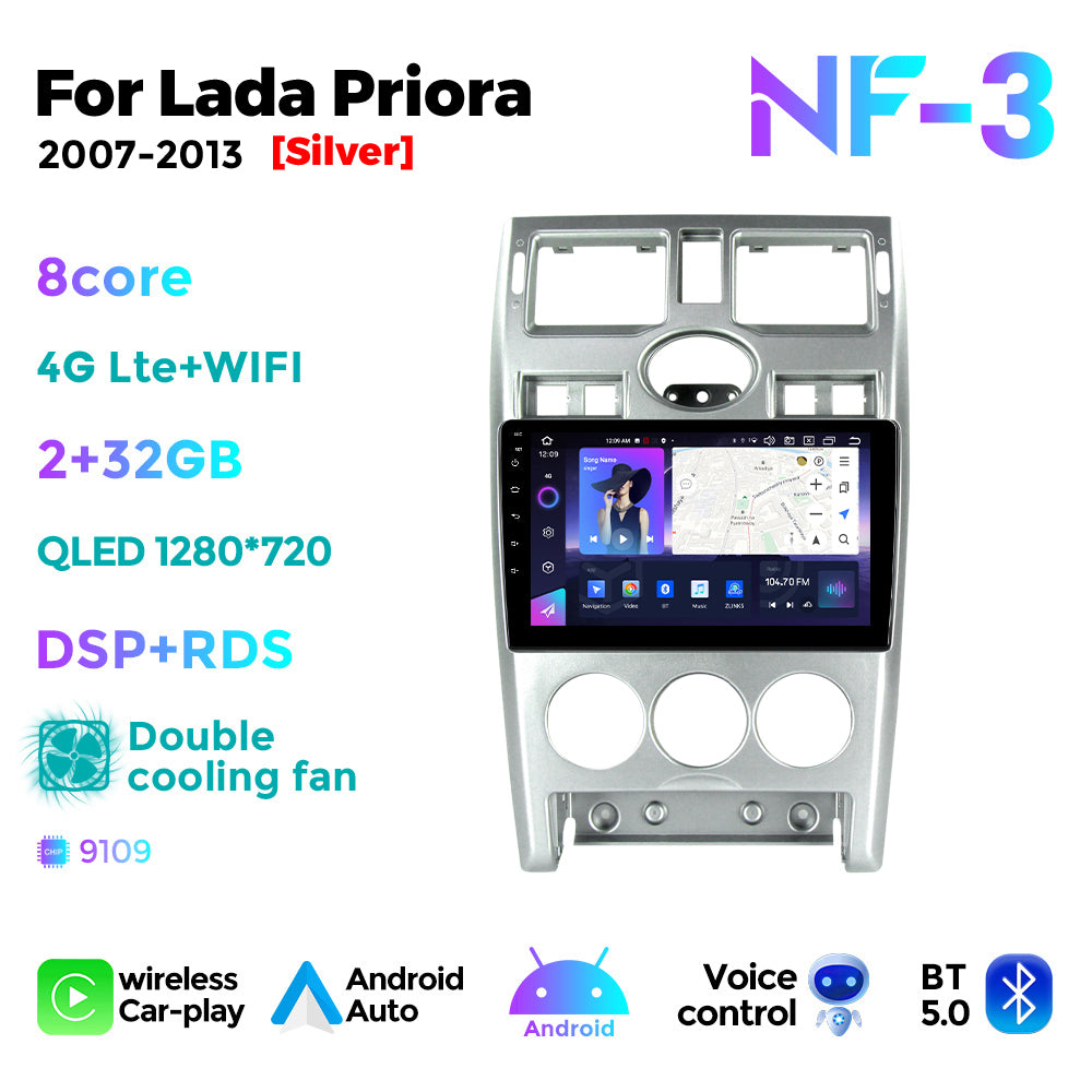 NaviFly NF Series Android 14 8G+256G 2K QLED screen CarPlay Auto DSP RDS 4GLte WIFI For Lada Priora 2007-2013 9inch