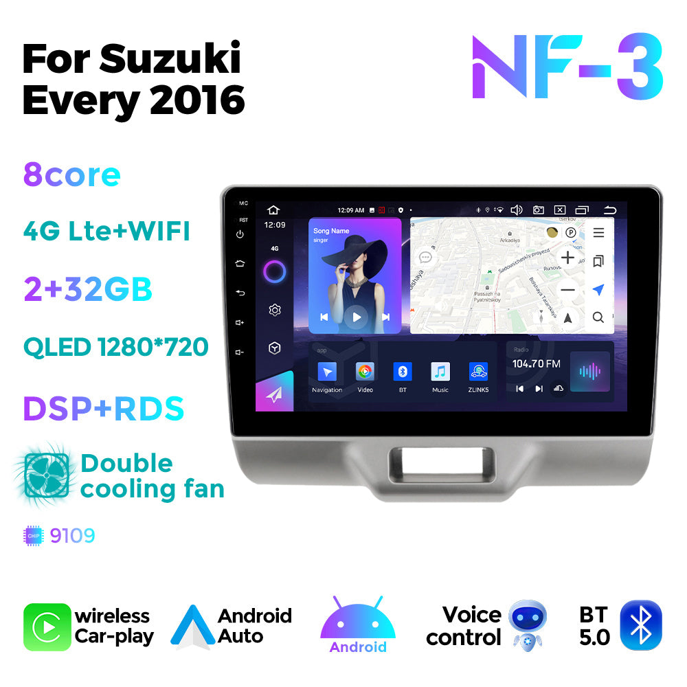 NaviFly NF Series Android 14 8G+256G 2K QLED screen CarPlay Auto DSP RDS 4GLte WIFI For Suzuki Every 2016 9inch