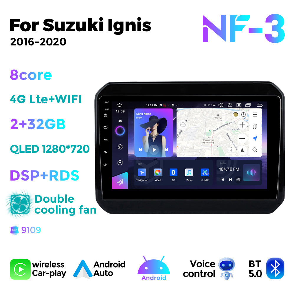 NaviFly NF Series Android 14 8G+256G 2K QLED screen CarPlay Auto DSP RDS 4GLte WIFI For Suzuki Ignis 2016-2020 9inch