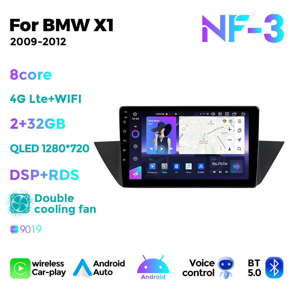 NaviFly NF Series Android 14 8G+256G 2K QLED screen CarPlay Auto DSP RDS 4GLte WIFI For BMW X1 2009-2012 10inch