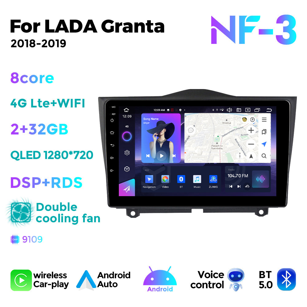 NaviFly NF Series Android 14 8G+256G 2K QLED screen CarPlay Auto DSP RDS 4GLte WIFI For LADA Granta 2018-2019 9inch