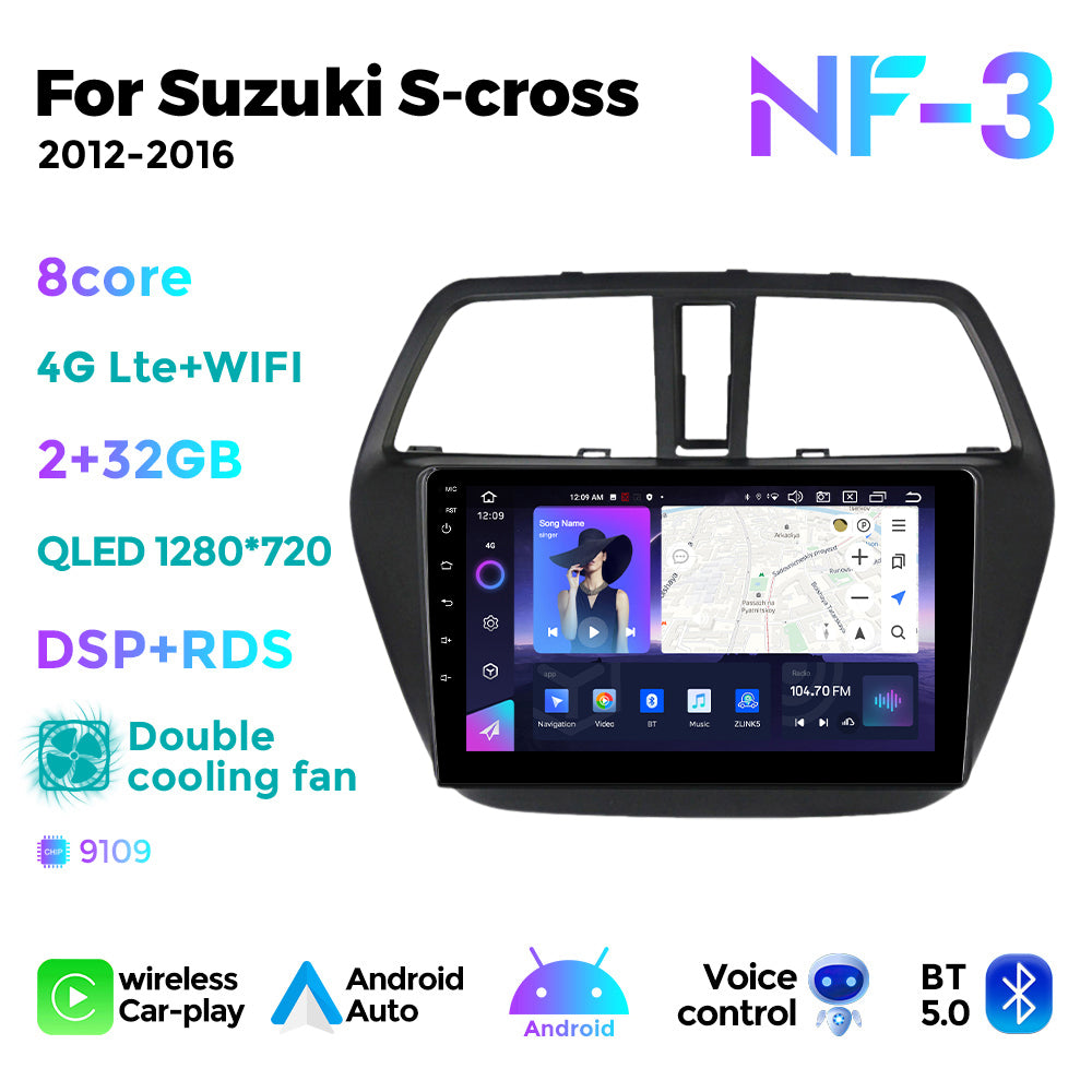 NaviFly NF Series Android 14 8G+256G 2K QLED screen CarPlay Auto DSP RDS 4GLte WIFI For Suzuki S-cross 2012-2016 9inch