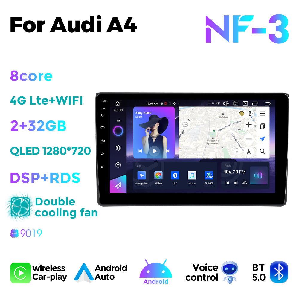 NaviFly NF Series Android 14 8G+256G 2K QLED screen CarPlay Auto DSP RDS 4GLte WIFI For Audi A4 9inch